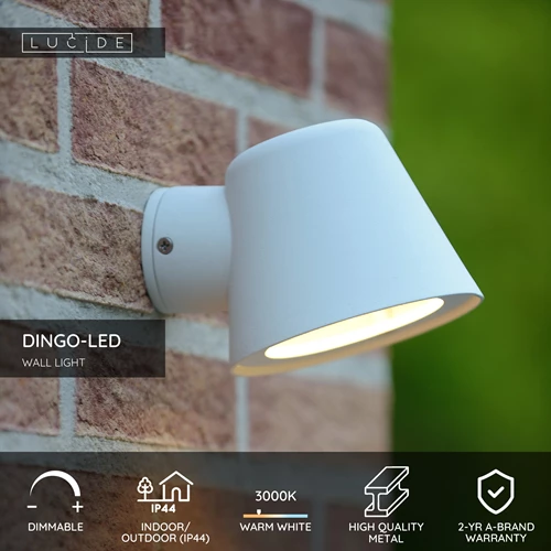 Lucide DINGO-LED - Wall light Indoor/Outdoor - LED Dim. - GU10 - 1x5W 3000K - IP44 - White - USP